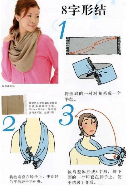 常见的围巾系法图解：8字形结