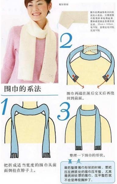 常见的围巾系法图解：单层十字结