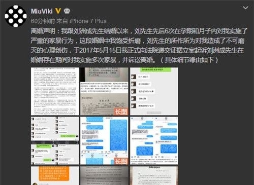 刘洲成老婆发离婚声明真正原因是什么 家暴可以起诉离婚吗