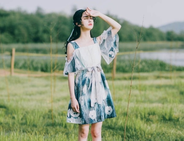 夏天女生连衣裙 夏季雪纺、露肩连衣裙
