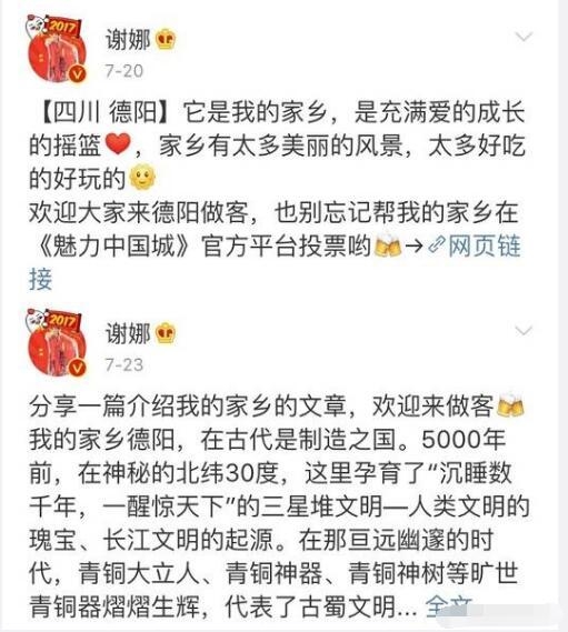 谢娜为家乡德阳拉票却被网友骂：戏子搞同情分 宁静躺枪