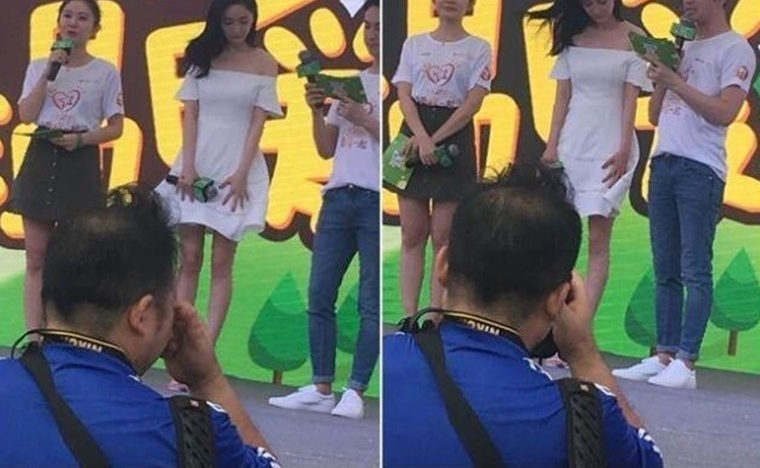杨幂短裙被吹起