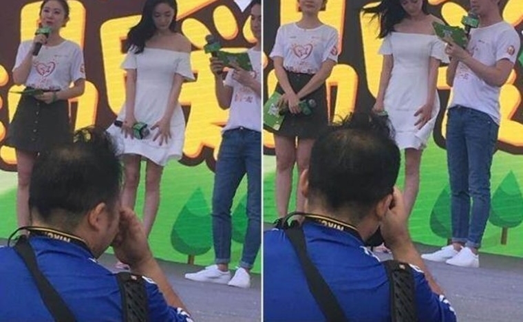 杨幂短裙被吹起