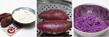 紫薯玫瑰花馒头的做法步骤1-3