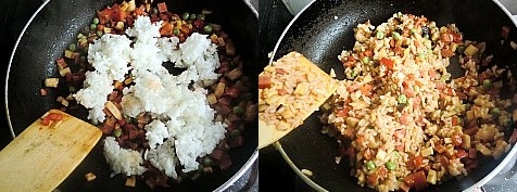 烤肉酱蘑菇火腿焗饭的做法步骤4